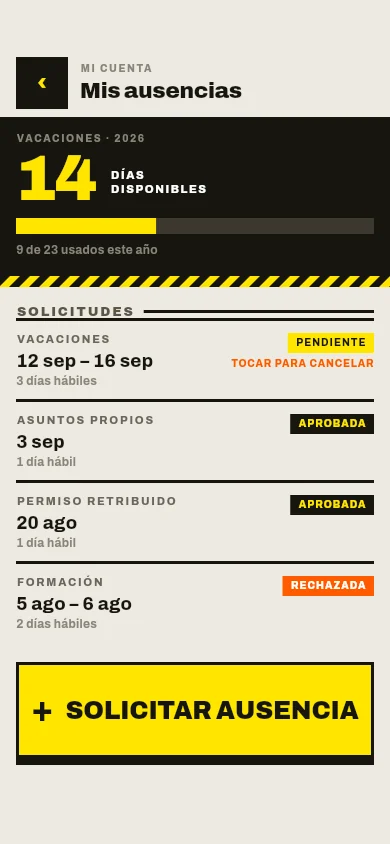 Tajo — My absences: days left and requests (Spanish interface)